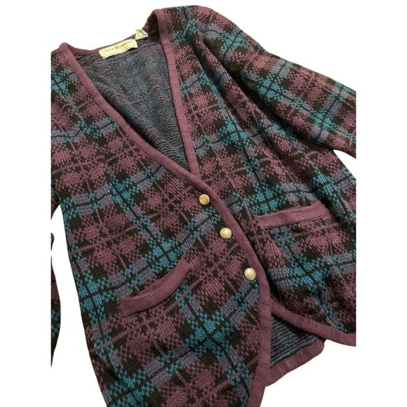 Vintage Maggie Lawrence Plaid Acrylic Purple Sweater Cardigan Oversized Small - Picture 9 of 13